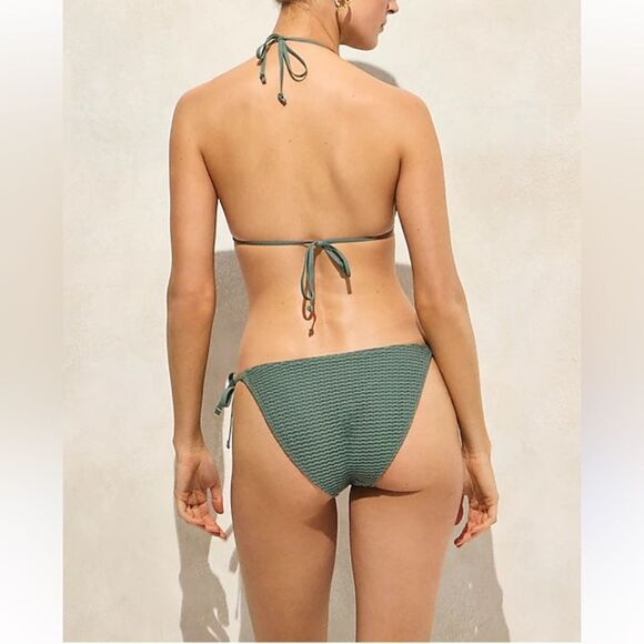 J Crew Swim M Ribbed Curve Waist Cheeky String Bikini Bottom Teal Green - Picture 3 of 11